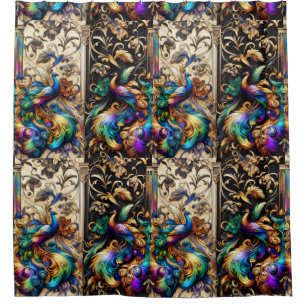 Retro Art Deco Art Nouveau Rainbow Peacocks