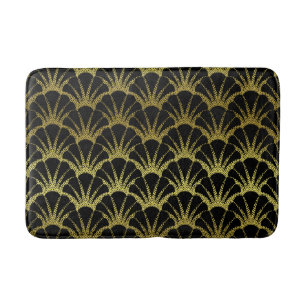 Retro Art Deco Black / Gold Shell Scale Pattern Bath Mat