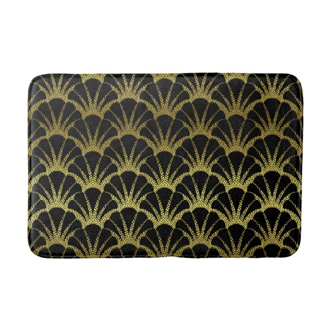 Retro Art Deco Black / Gold Shell Scale Pattern Bath Mat (Front)