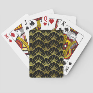 Retro Art Deco Black / Gold Shell Scale Pattern Playing Cards