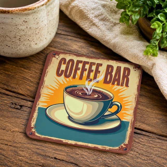 Retro Art Deco Coffee Bar Square Paper Coaster (Creator Uploaded)