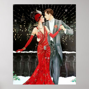 Retro Art déco couple de Noël Art déco vintage