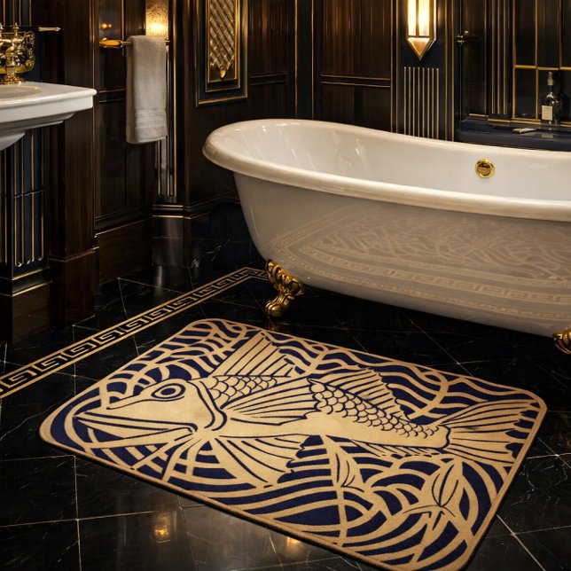 Retro Art Deco Fish Customizable Colours Bath Mat (Creator Uploaded)
