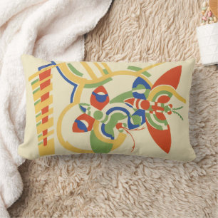 Retro Art Deco Geometric Floral Poster Art Lumbar Pillow