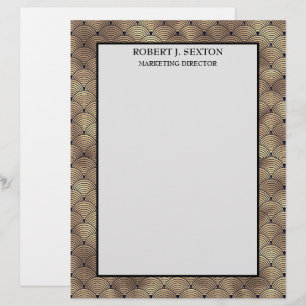  Retro Art Deco Gold and Black Rainbow Pattern Letterhead