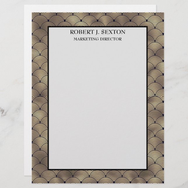  Retro Art Deco Gold and Black Rainbow Pattern Letterhead (Front/Back)