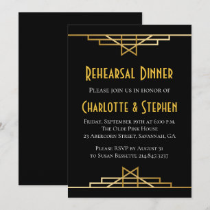 Retro Art Deco Great Gatsby Gold & Black Wedding Invitation