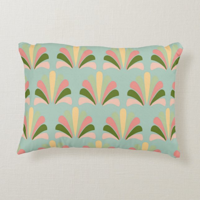 Retro Art Deco Green Pink Accent Pillow (Back)