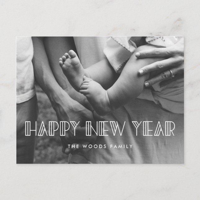 Retro art deco Happy New Year Holiday photo Postcard (Front)