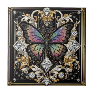 Retro Art Deco Nouveau Rainbow Butterfly Tile