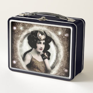 Retro Art Deco Painted Lady Metal Lunch Box