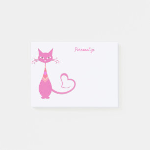 Retro Art Deco Pink Ceramic Cat Personalized Post-it Notes