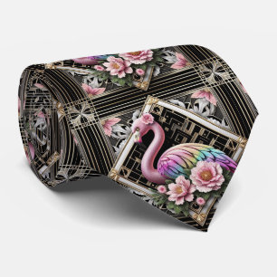 Retro Art Deco Pink Flamingos Tie