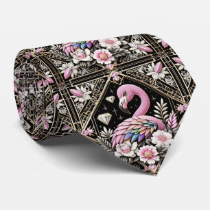 Retro Art Deco Pink Flamingos Tie