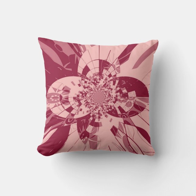 Retro Art Deco Pink Floral Pattern Throw Pillow (Front)