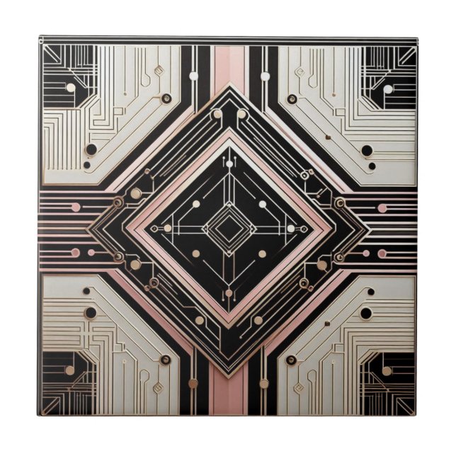 Retro Art Deco Pink Gold and Black Tile (Front)