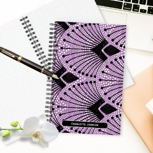 Retro Art Deco Purple Black White Peacock Pattern Notebook