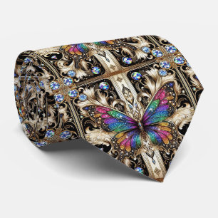 Retro Art Deco Rainbow Butterfly Nouveau Tie