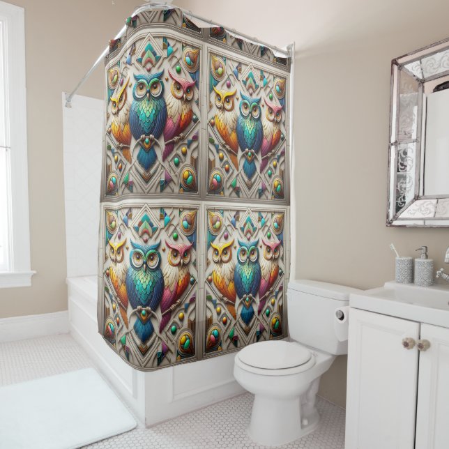 Retro Art Deco Rainbow Owls (In Situ)