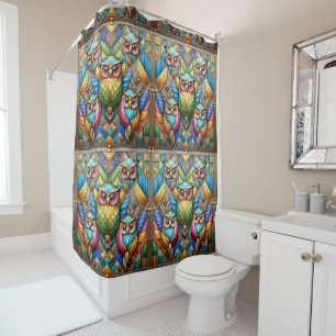Retro Art Deco Rainbow Owls