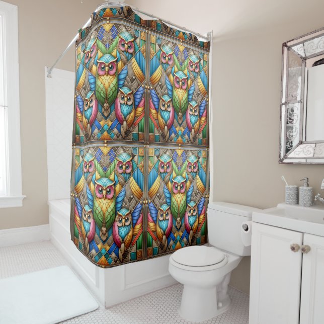Retro Art Deco Rainbow Owls (In Situ)