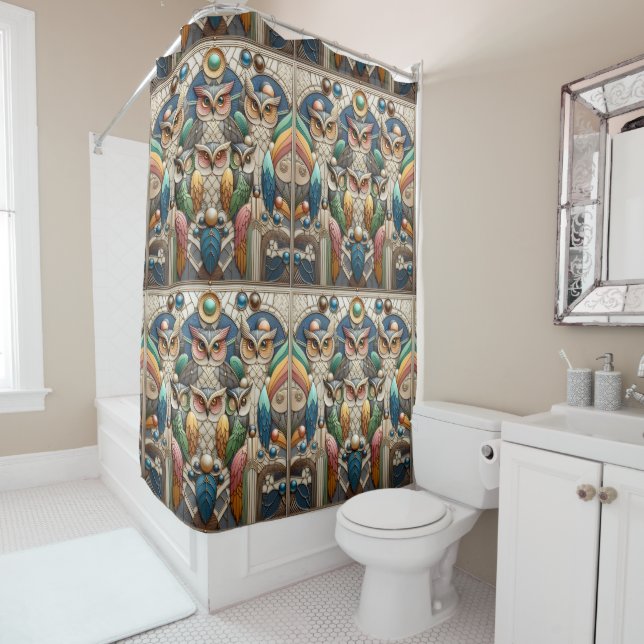 Retro Art Deco Rainbow Owls (In Situ)