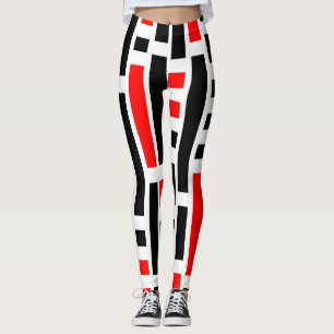 Retro Art Deco Red Black Abstract Pattern Design Leggings