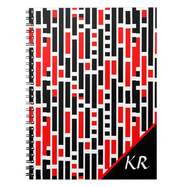 Retro Art Deco Red Black Abstract Pattern Monogram Notebook (Front)
