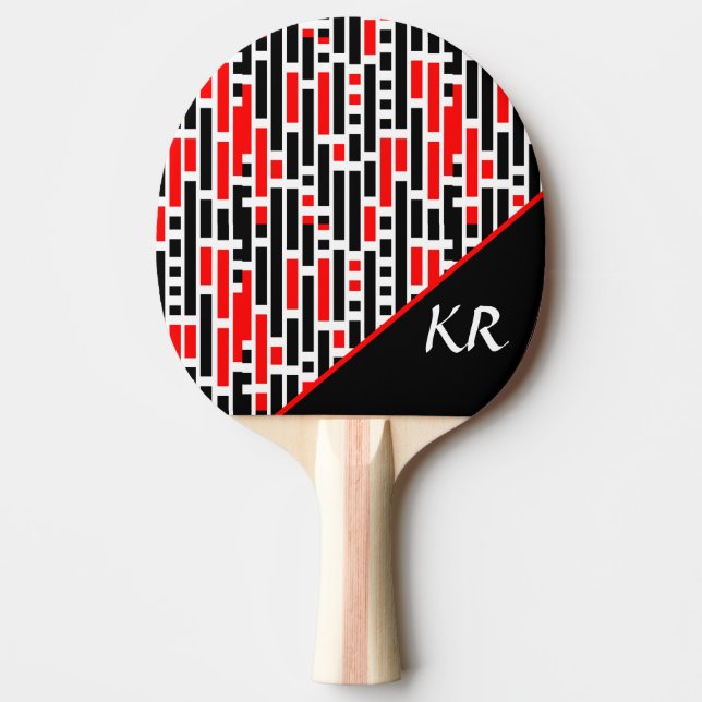 Retro Art Deco Red Black Abstract Pattern Monogram Ping Pong Paddle (Front)