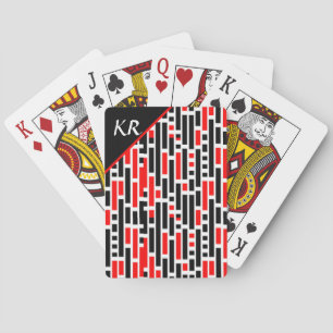 Retro Art Deco Red Black Abstract Pattern Monogram Playing Cards