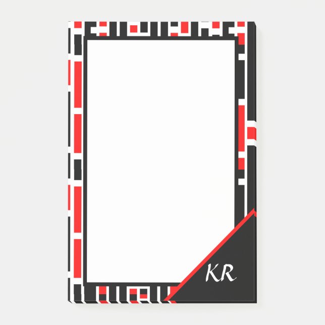 Retro Art Deco Red Black Abstract Pattern Monogram Post-it Notes (Front)