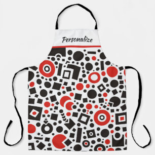 Retro Art Deco Red Black & White Geometric Pattern Apron