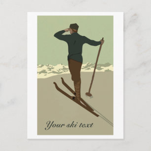 Retro art deco ski travel ad customizable postcard