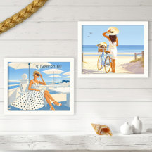Retro Art Deco Summer Coastal Beach