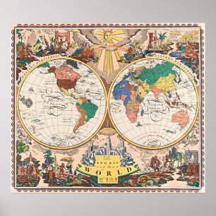 Retro Art Deco World Map Poster