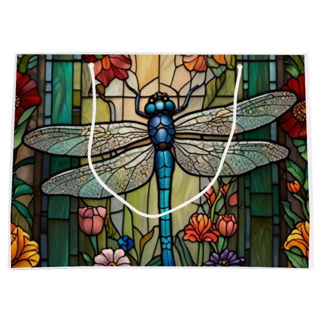 Retro art nouveau dragonfly boho chic large gift bag (Front)