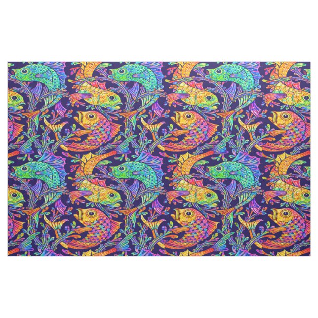 Retro Art Nouveau Fish & Seaweed Pattern Fabric (Fat Quarter)