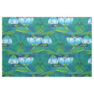 Retro Art Nouveau Floral Lily Pad Pattern Fabric