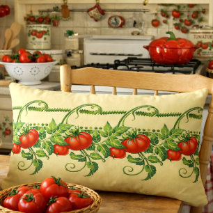Retro Art Nouveau Garden Tomatoes Frieze Pattern Lumbar Pillow