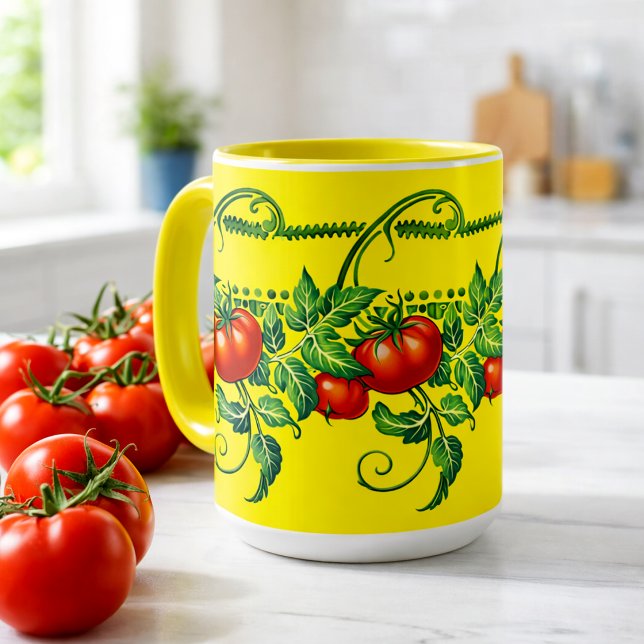Retro Art Nouveau Garden Tomatoes Frieze Pattern Mug (Creator Uploaded)
