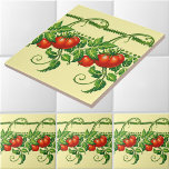 Retro Art Nouveau Garden Tomatoes Frieze Pattern Tile<br><div class="desc">This colourful retro art nouveau garden tomatoes frieze pattern was derived from a black and white print in an antique publication and will make a nice accent or backsplash for the kitchen. You can customize the background colour.</div>