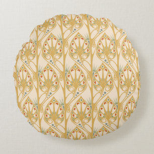 Retro art nouveau illustration pattern round pillow