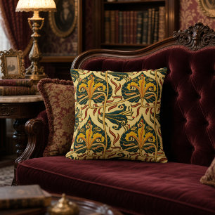 Retro Art Nouveau Lily Pattern by Walter Crane Throw Pillow