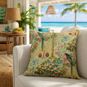 Retro Art Nouveau Macaw Pattern by Walter Crane Throw Pillow