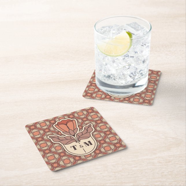 Retro Art Nouveau Monogram Wedding Coaster (Insitu)