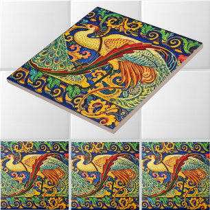 Retro Art Nouveau Peacocks Pattern by Walter Crane Tile