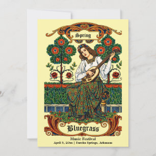 Retro Art Nouveau Woman With Guitar Music Festival Invitation