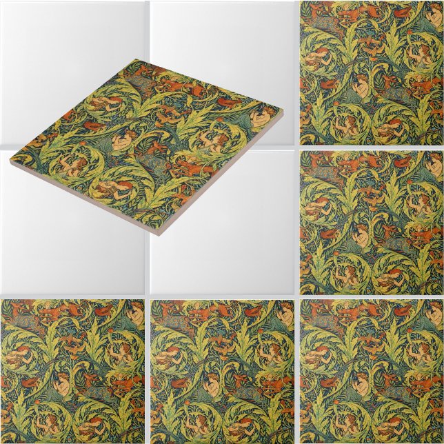 Retro Art Nouveau Wood Notes by Walter Crane Tile (Creator Uploaded)