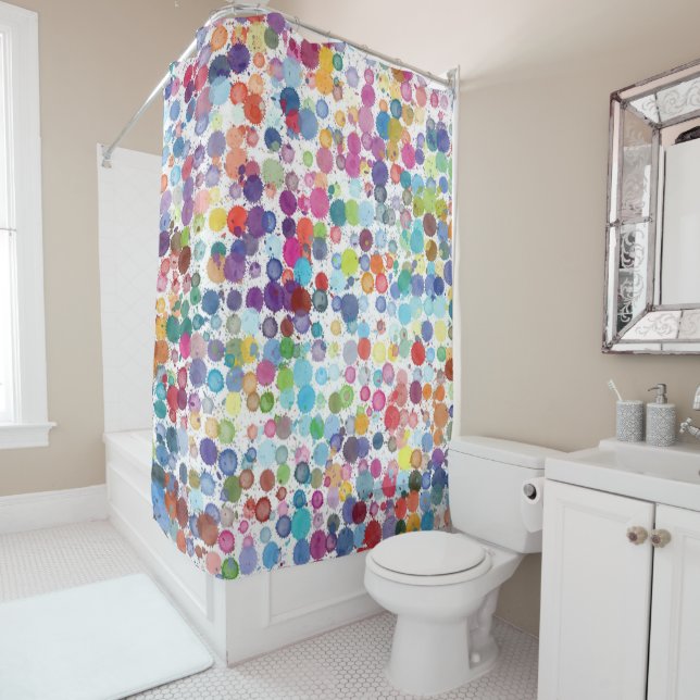 Retro art Paint rainbow shower curtain (In Situ)