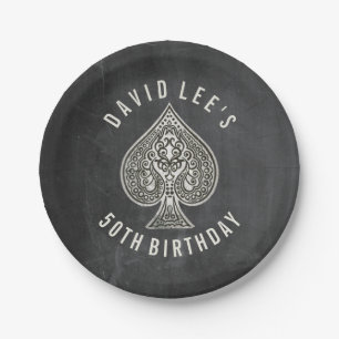 Retro Artistic Ace Of Spades Custom Poker Party Paper Plate